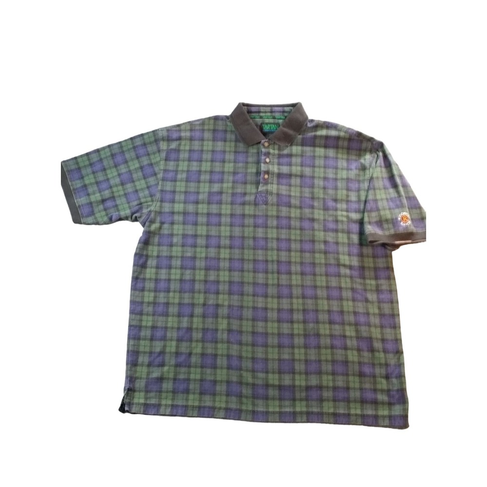 Vintage Tartan Alderdyce Polo Mens XL Blue‎ Green Everyday Workwear Golf Shirt
